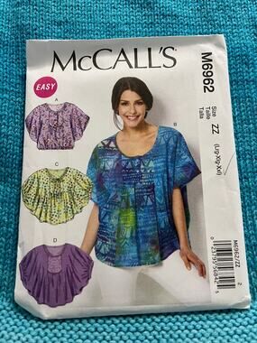McCalls 6962 Sewing pattern top flutter sleeve size L XL XXL